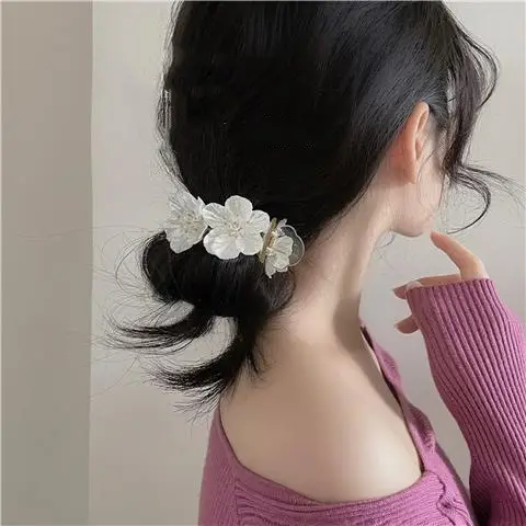 White Floral Camellia Hairpin Clip for Women