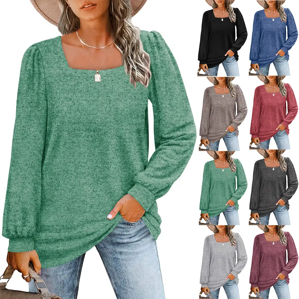Women's Purple Puff Sleeve T-Shirt Square Collar - Image 8