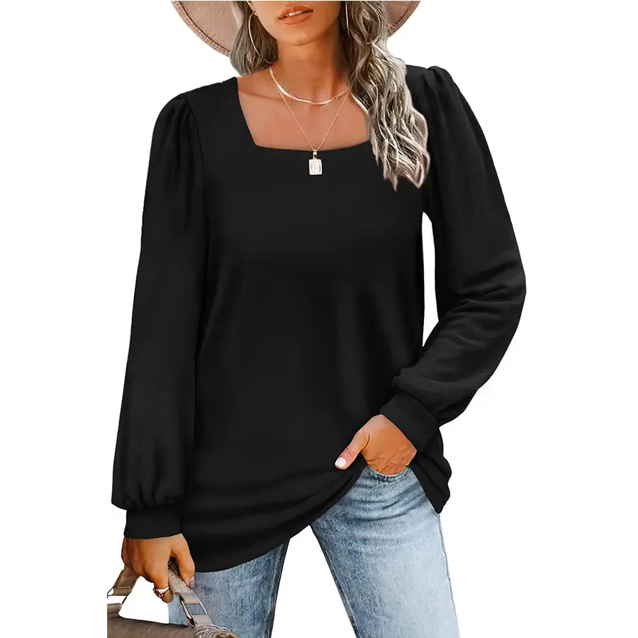 Women's Purple Puff Sleeve T-Shirt Square Collar - Image 2
