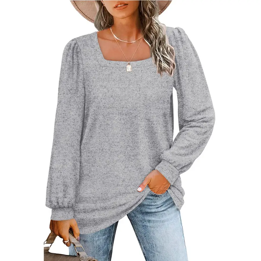 Women's Purple Puff Sleeve T-Shirt Square Collar - Image 3