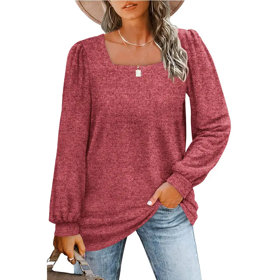 Women's Purple Puff Sleeve T-Shirt Square Collar - Image 5