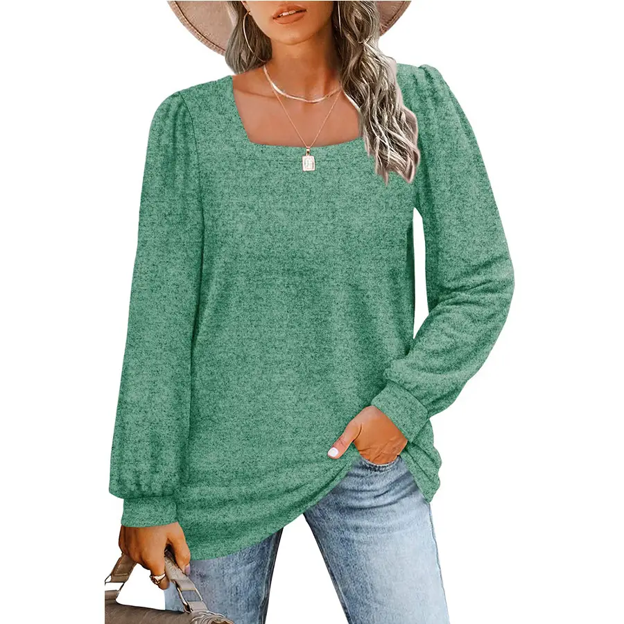 Women's Purple Puff Sleeve T-Shirt Square Collar - Image 6