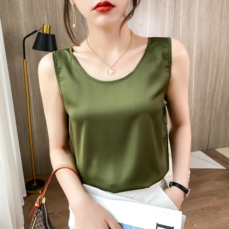 Women's Blue Silk Sleeveless Top with One-Neck Design - Image 12
