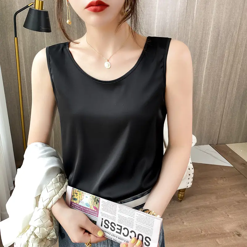 Women's Blue Silk Sleeveless Top with One-Neck Design - Image 15