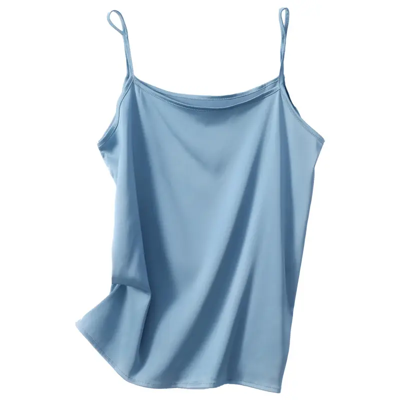 Women's Blue Silk Sleeveless Top with One-Neck Design - Image 17