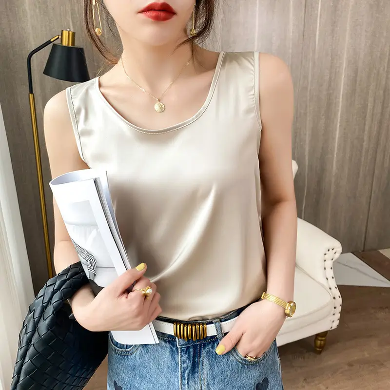 Women's Blue Silk Sleeveless Top with One-Neck Design - Image 10