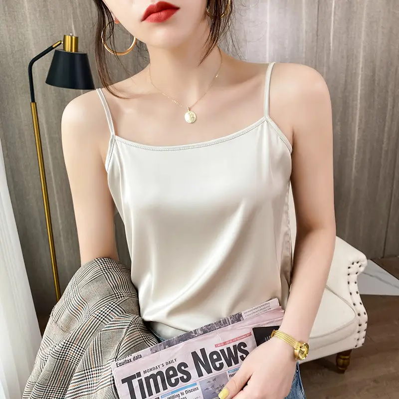 Women's Blue Silk Sleeveless Top with One-Neck Design - Image 2