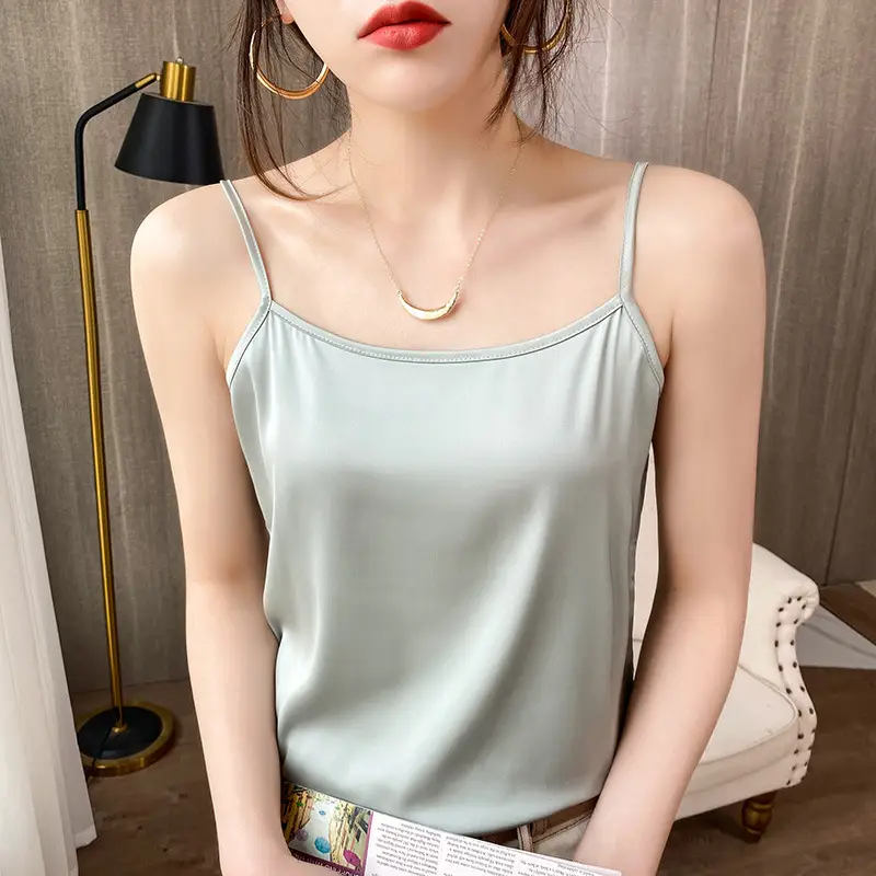 Women's Blue Silk Sleeveless Top with One-Neck Design - Image 3