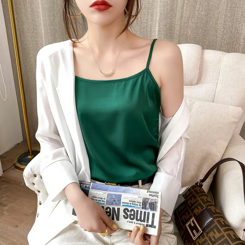 Women's Blue Silk Sleeveless Top with One-Neck Design - Image 6