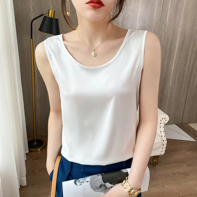 Women's Blue Silk Sleeveless Top with One-Neck Design - Image 9