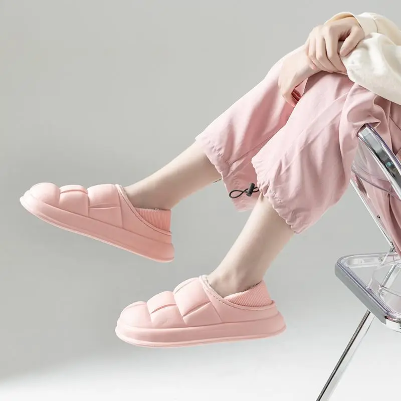 Women Cotton Warm Slippers White Soft Indoor Winter