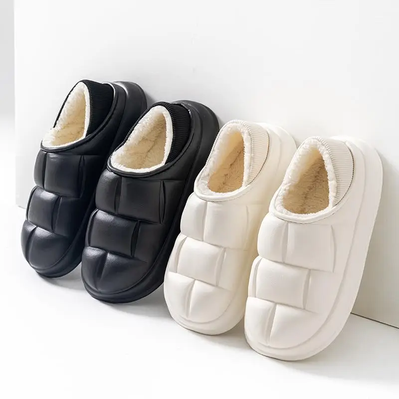 Women Cotton Warm Slippers White Soft Indoor Winter