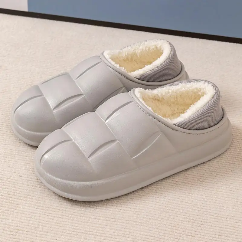 Women Cotton Warm Slippers White Soft Indoor Winter