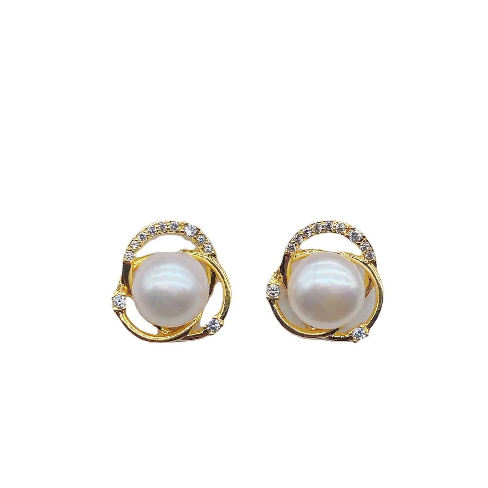 925 Silver Pearl Earrings 18K Gold Plated Vintage French Diamond Design - Image 7