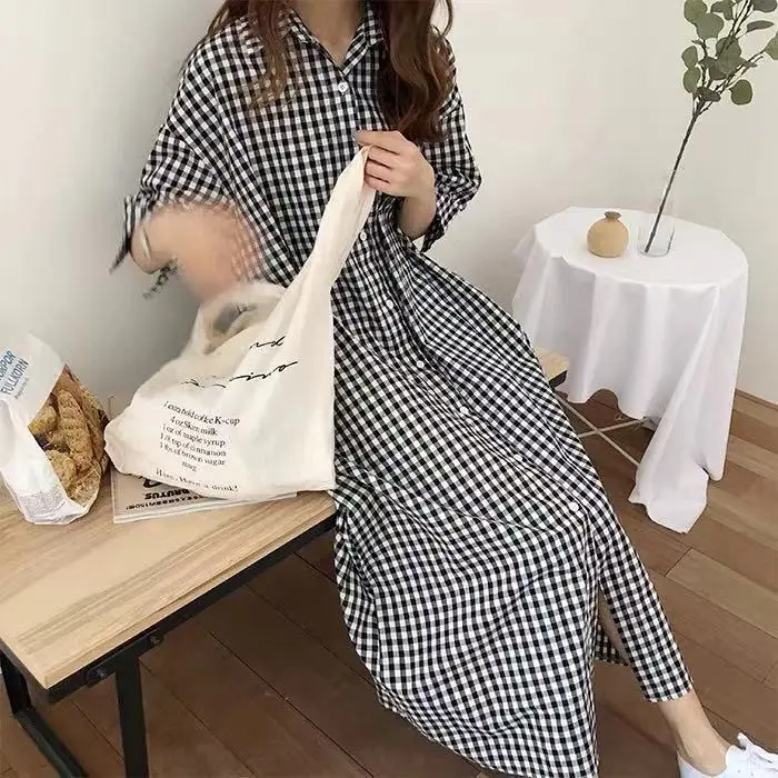 Korean Style Plaid Shirt Dress Women 2025 Summer - Image 3