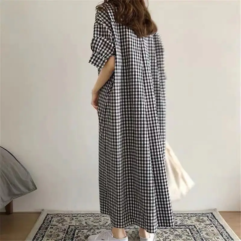 Korean Style Plaid Shirt Dress Women 2025 Summer - Image 5