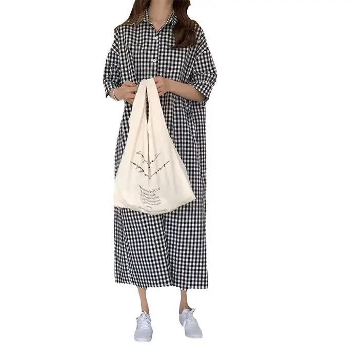 Korean Style Plaid Shirt Dress Women 2025 Summer - Image 6