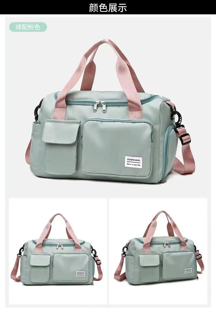 Women's Light Blue Sports Travel Bag with Pink Strap - Image 10
