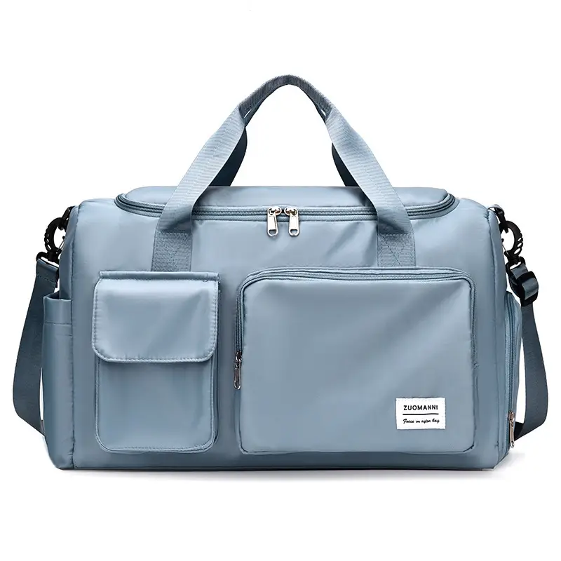 Women's Light Blue Sports Travel Bag with Pink Strap - Image 3