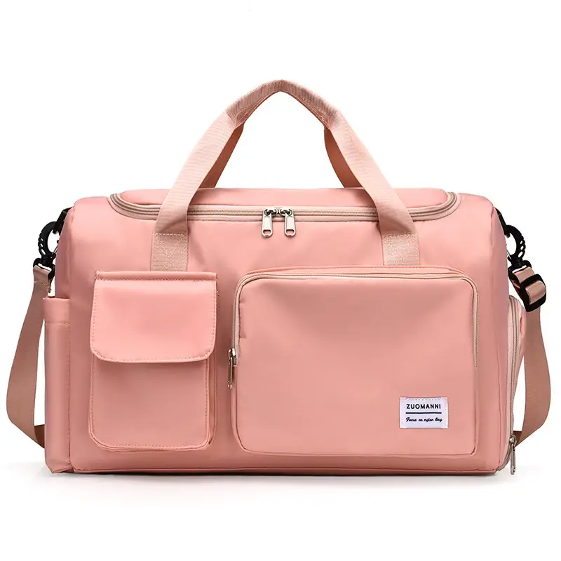 Women's Light Blue Sports Travel Bag with Pink Strap - Image 6