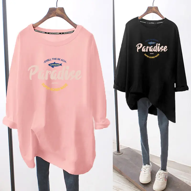 Women Long Sleeve Graphic T-Shirt White Black - Image 10