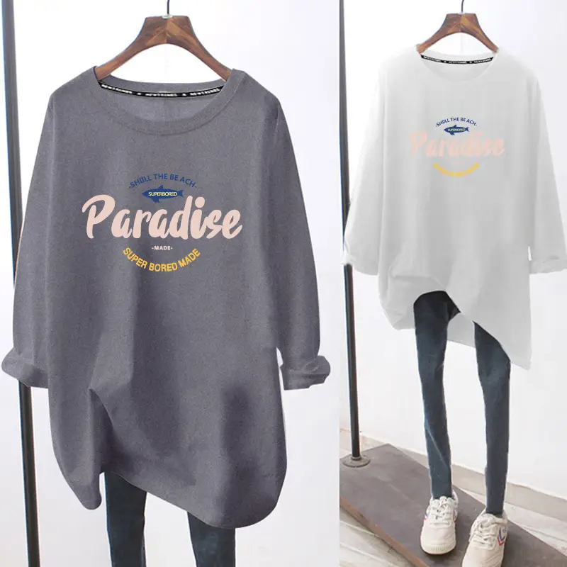 Women Long Sleeve Graphic T-Shirt White Black - Image 11