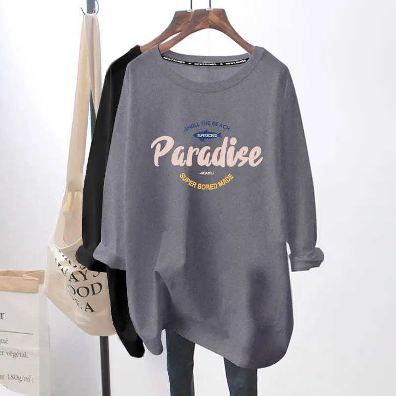Women Long Sleeve Graphic T-Shirt White Black - Image 2