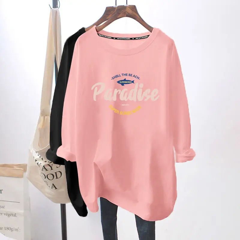 Women Long Sleeve Graphic T-Shirt White Black - Image 5
