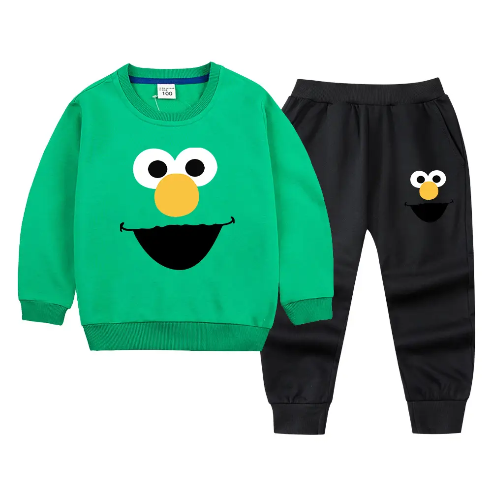 Kids Green Smiley Sweatpants Set for Boys Girls - Image 16