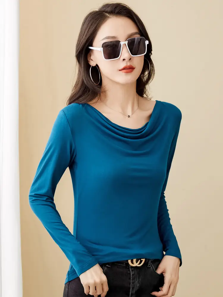 2022 Western Style Slim Fit Pile Collar Top Modal