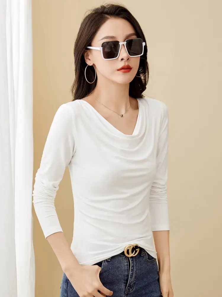2022 Western Style Slim Fit Pile Collar Top Modal