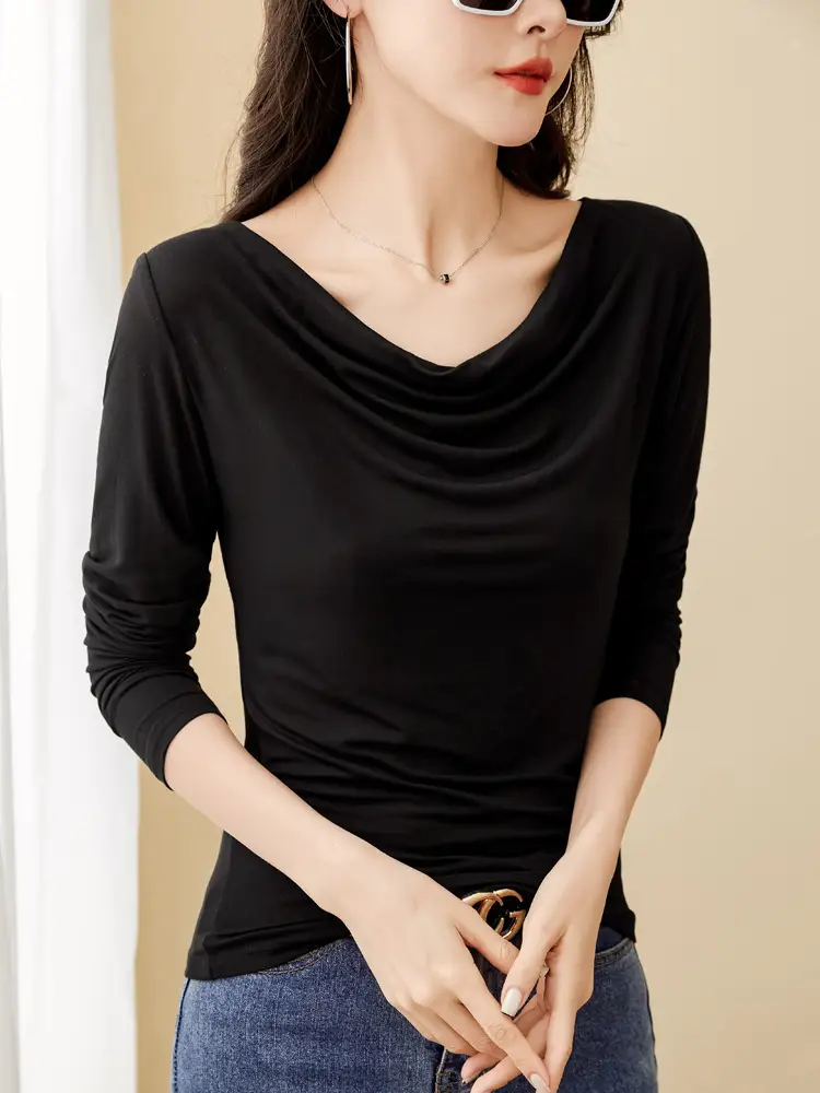 2022 Western Style Slim Fit Pile Collar Top Modal