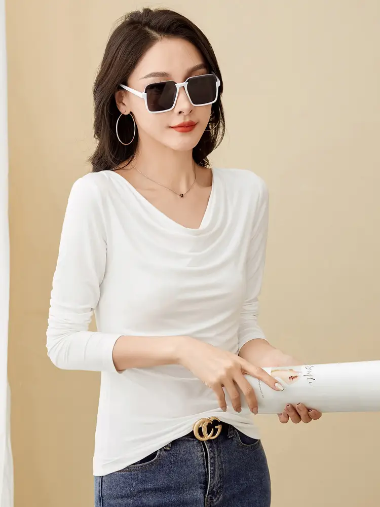 2022 Western Style Slim Fit Pile Collar Top Modal