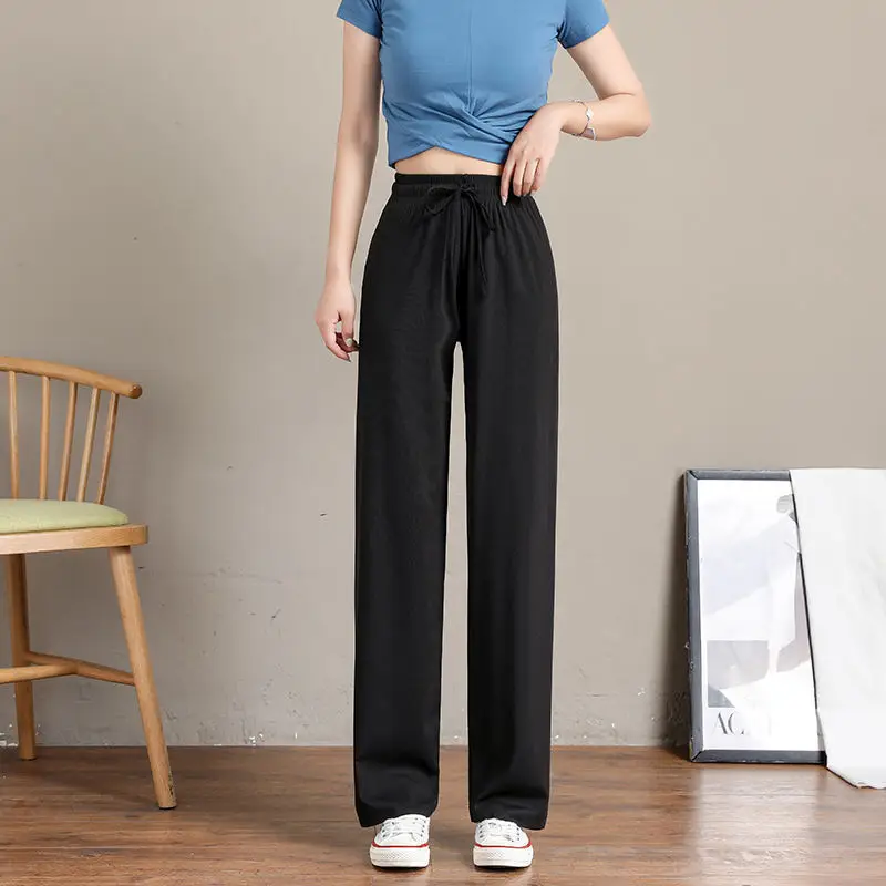Women Ice Silk Wide Leg Pants High Waist Summer Cool - Image 10