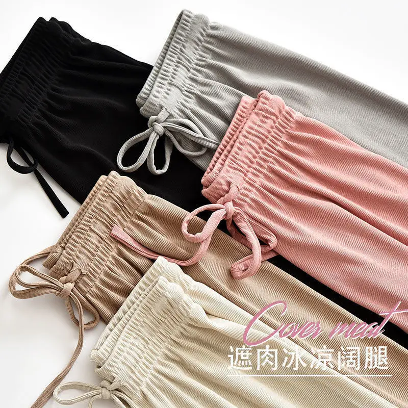 Women Ice Silk Wide Leg Pants High Waist Summer Cool - Image 11