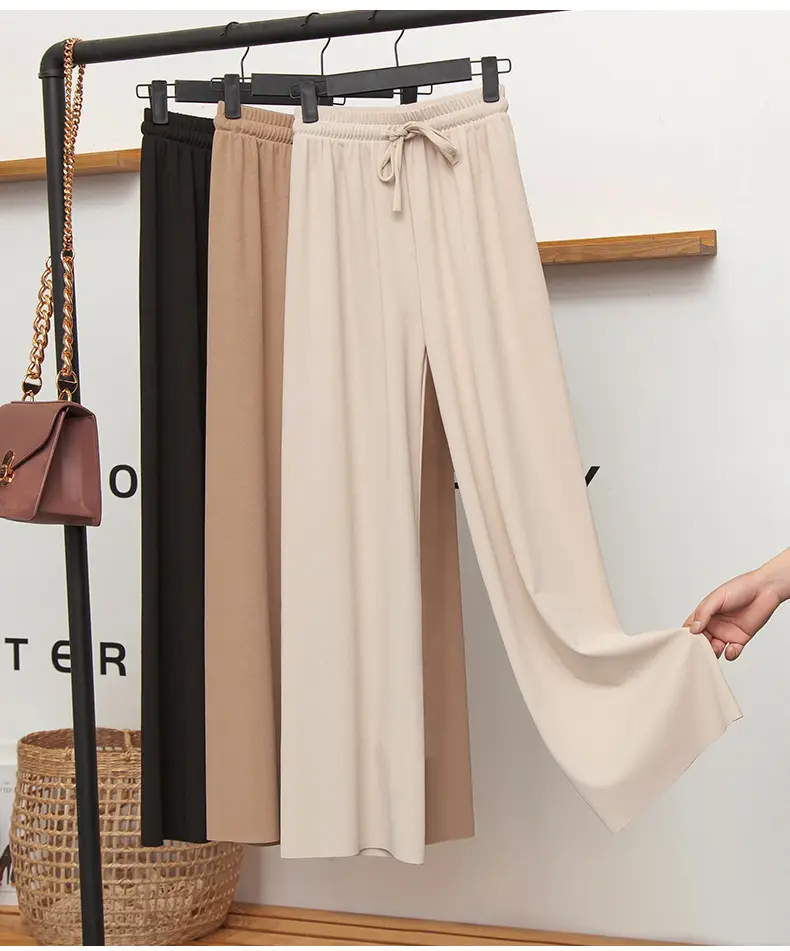 Women Ice Silk Wide Leg Pants High Waist Summer Cool — feature 1