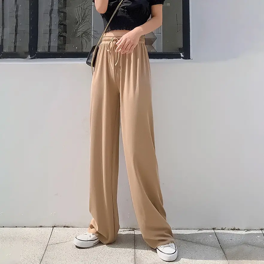 Women Ice Silk Wide Leg Pants High Waist Summer Cool — feature 11