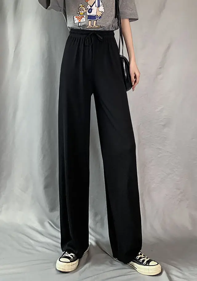 Women Ice Silk Wide Leg Pants High Waist Summer Cool — feature 13