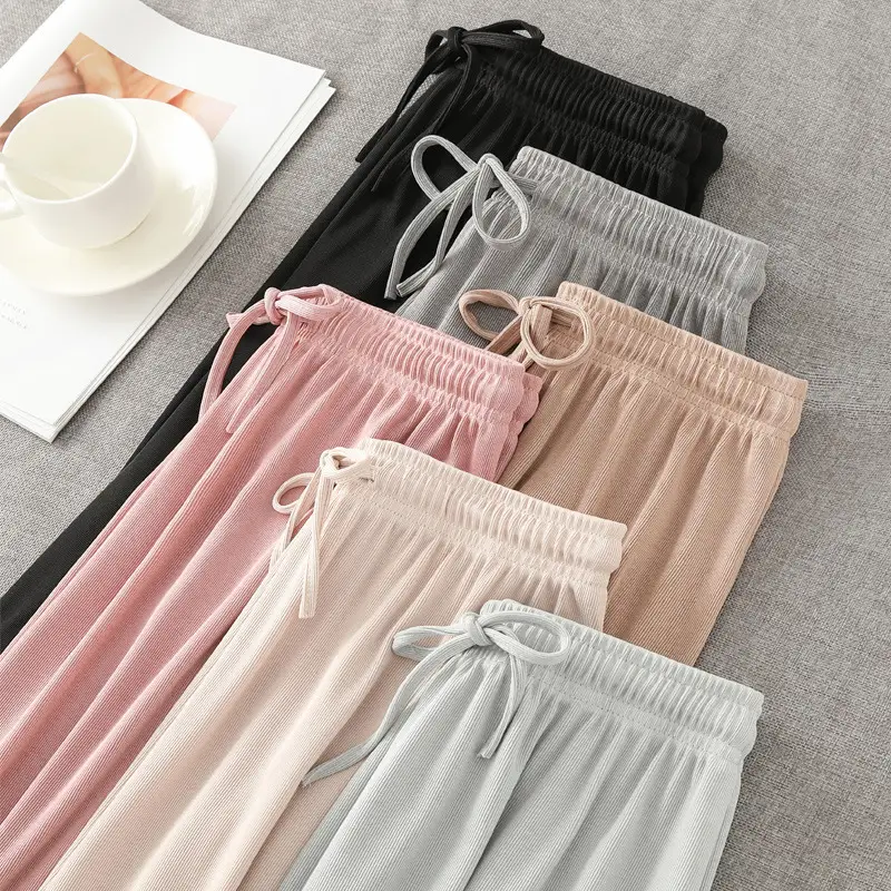 Women Ice Silk Wide Leg Pants High Waist Summer Cool — feature 2