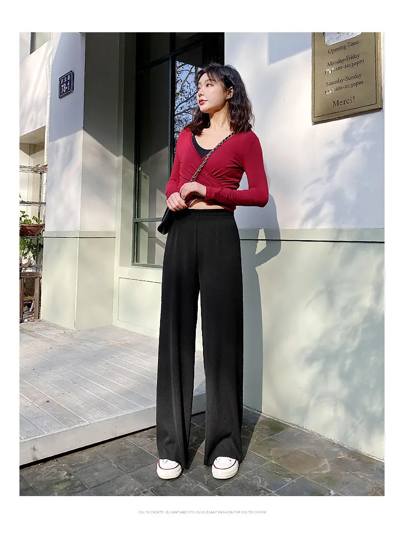 Women Ice Silk Wide Leg Pants High Waist Summer Cool — feature 6