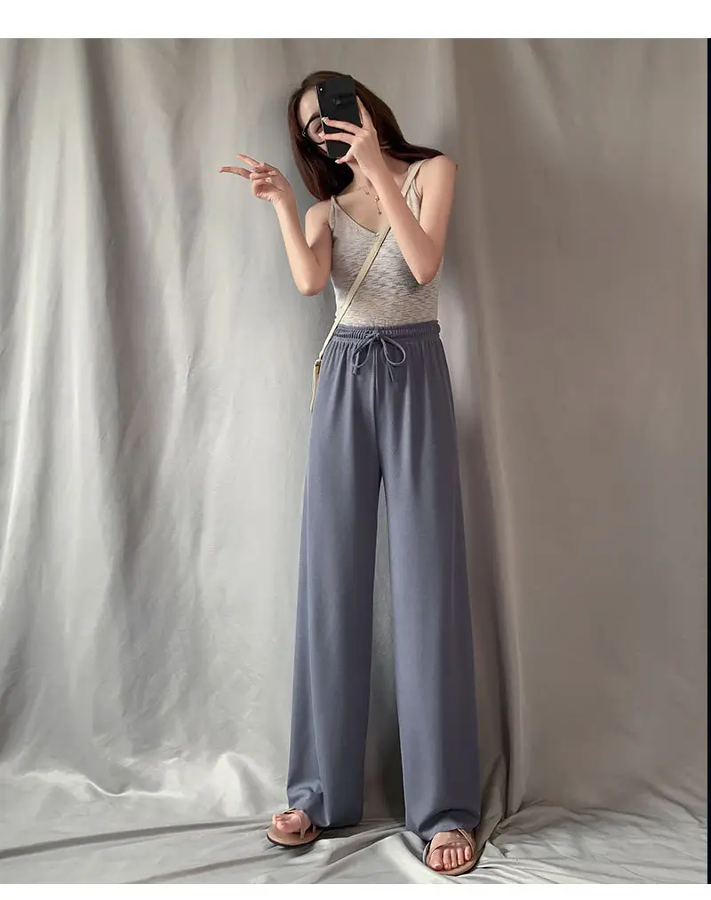 Women Ice Silk Wide Leg Pants High Waist Summer Cool — feature 7