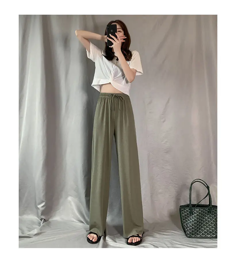 Women Ice Silk Wide Leg Pants High Waist Summer Cool — feature 8