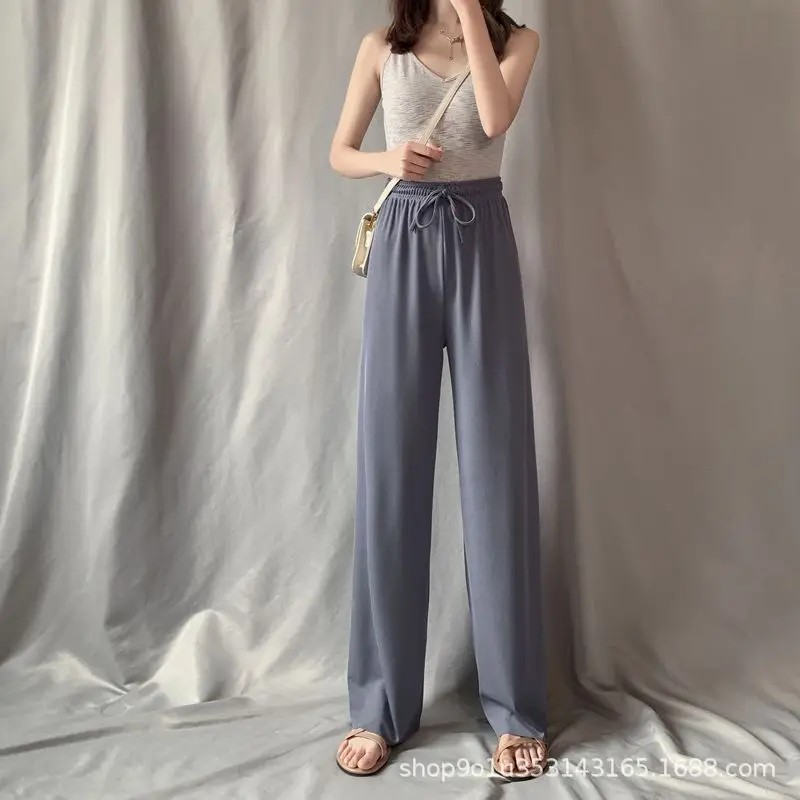 Women Ice Silk Wide Leg Pants High Waist Summer Cool — feature 9