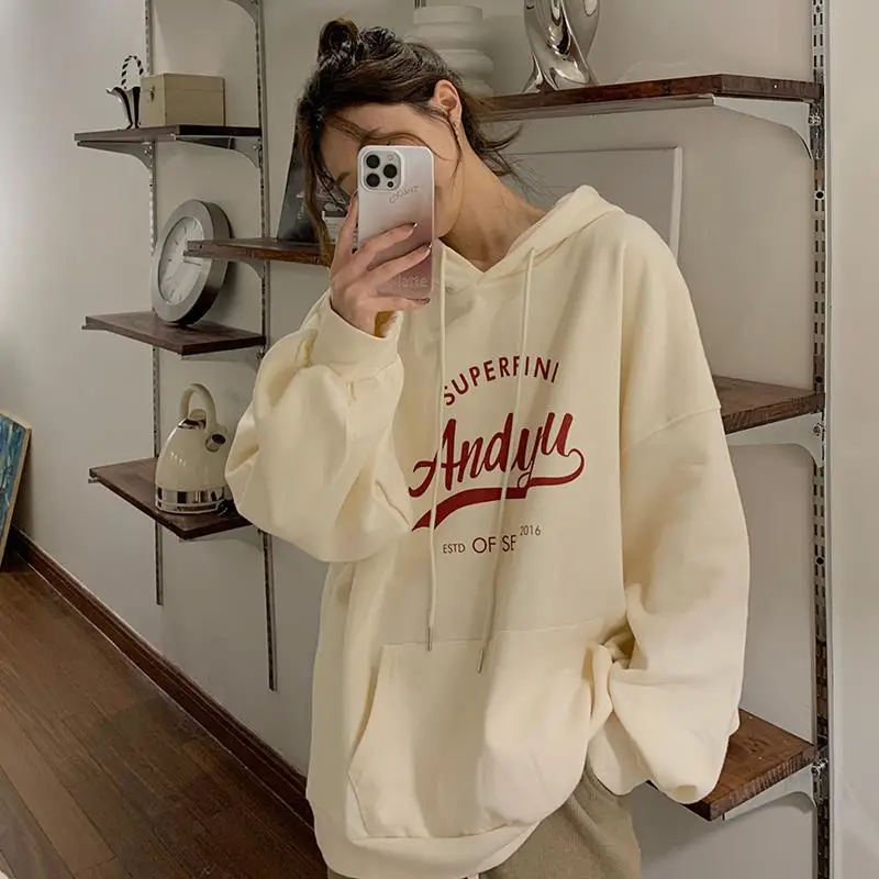 2022 Korean Style Hooded Sweatshirt Women Navy Blue - Image 6