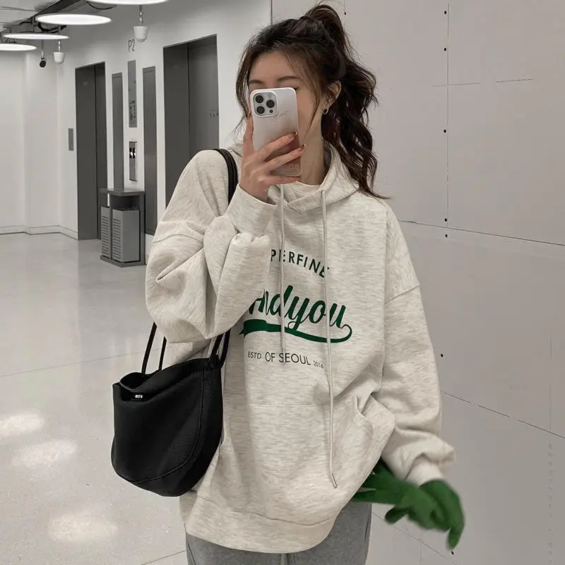 2022 Korean Style Hooded Sweatshirt Women Navy Blue - Image 7