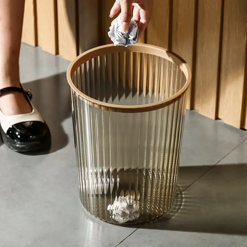 Transparent Trash Can with Gold Finish Large Capacity Coverless Design - Image 12