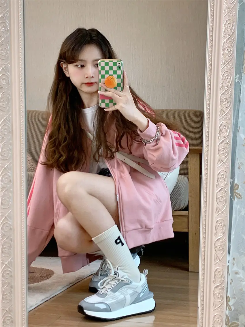 Pink Hooded Zipper Hoodie for Women Spring Autumn Winter 2025 — feature 10