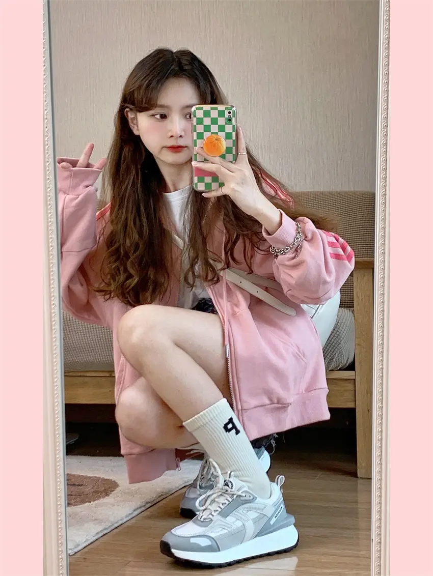 Pink Hooded Zipper Hoodie for Women Spring Autumn Winter 2025 — feature 4