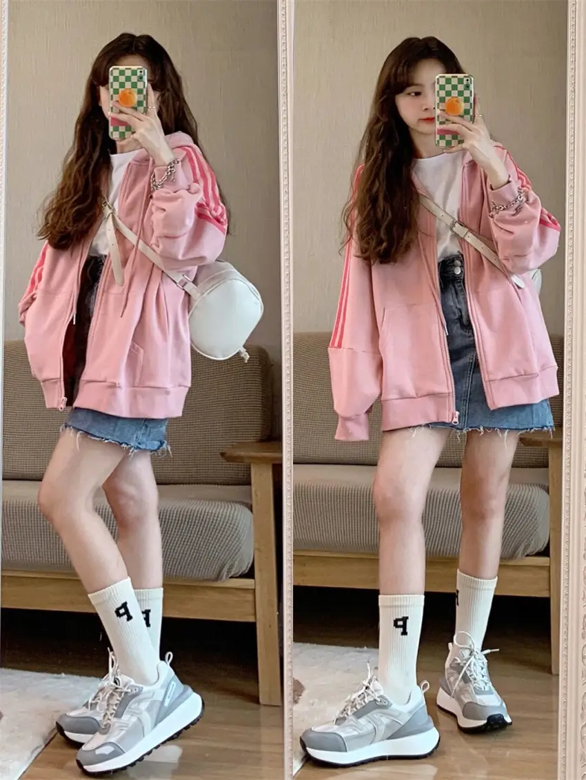 Pink Hooded Zipper Hoodie for Women Spring Autumn Winter 2025 — feature 8