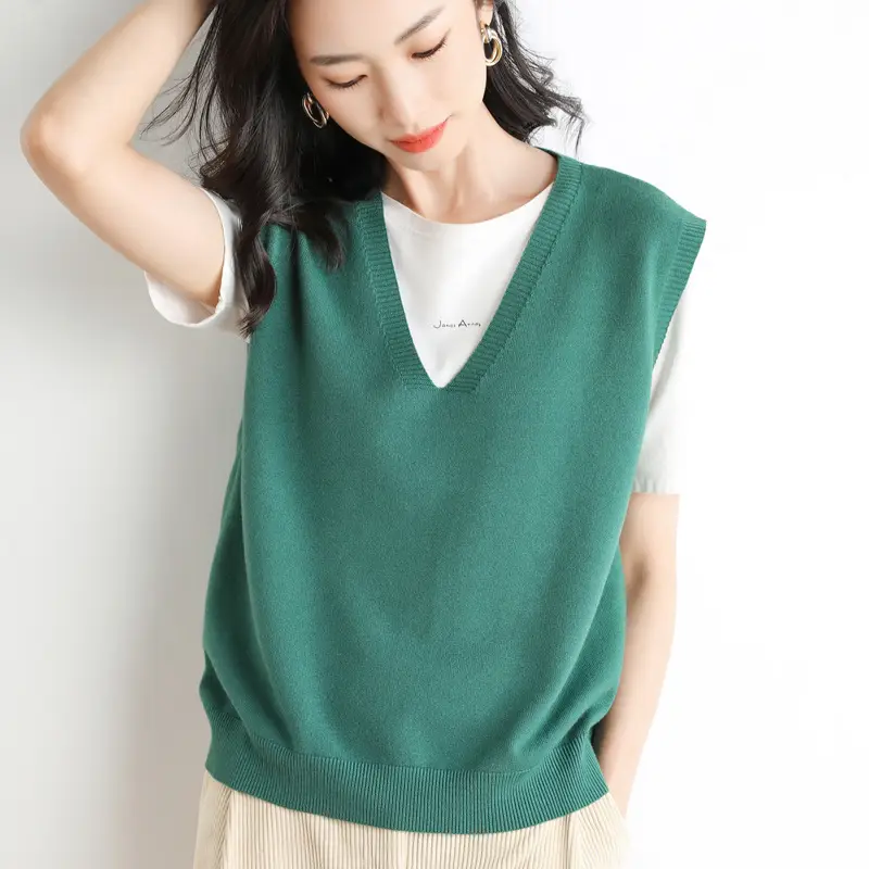 Women V-Neck Knitted Vest Purple Winter Warm Coat
